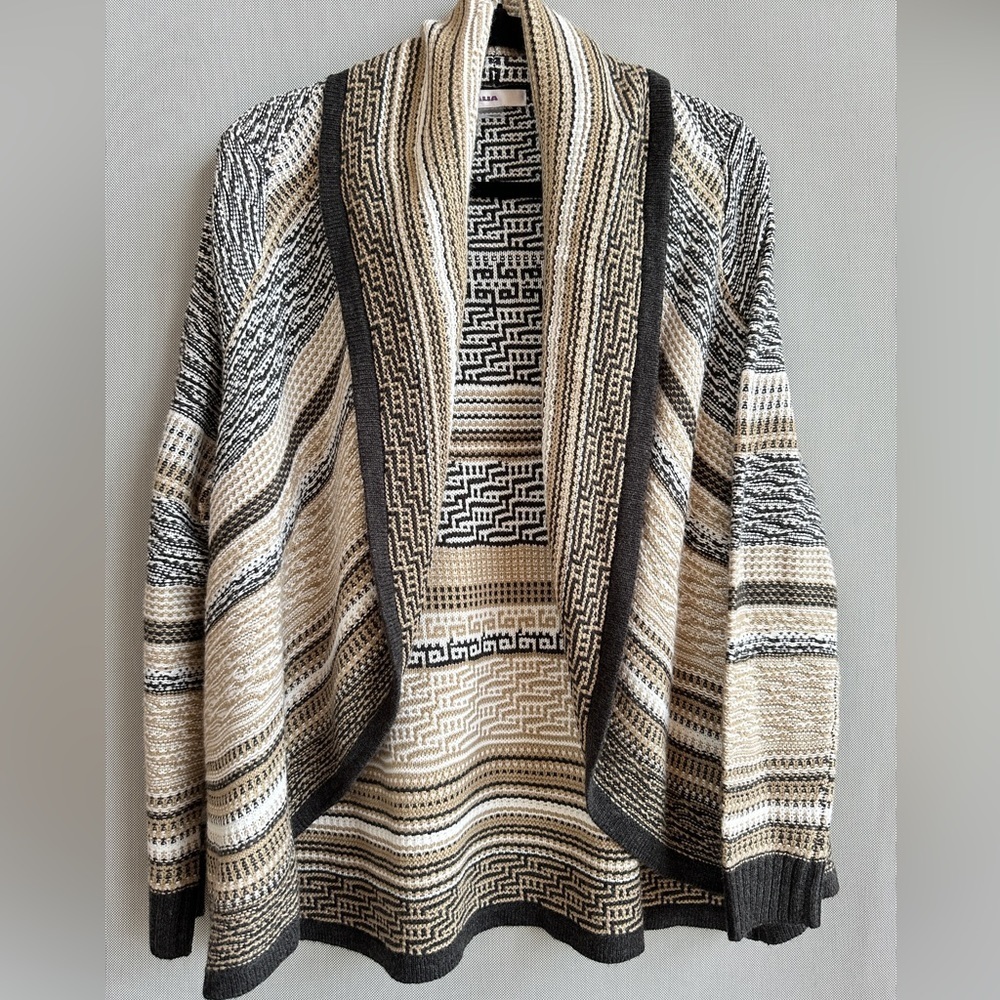 Alia | Tribal Print Neutral Open Front Knit Cardigan | Earth Tones Boho Drape
